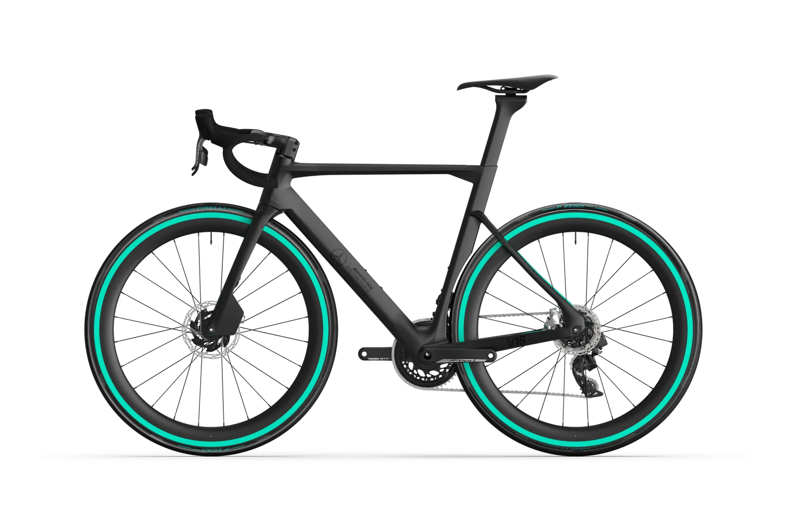 Side profile of the Mercedes-AMG F1® V15 Road Edition high-performance carbon road bike